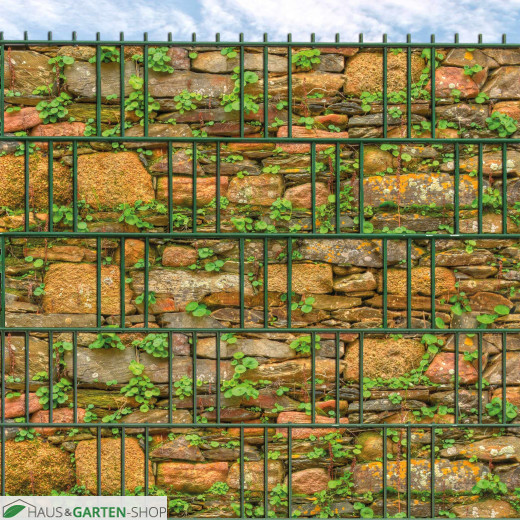 Schöne  Zaunblende  mit Motiv Natursteinmauer