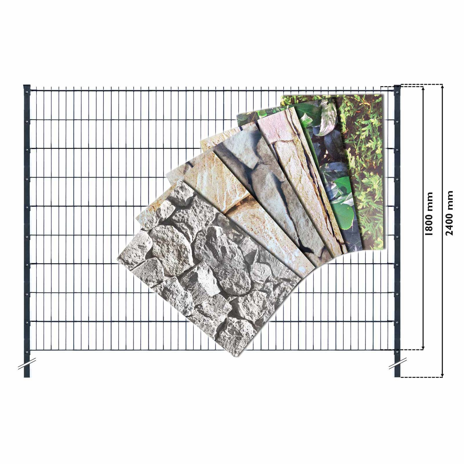 Doppelstabzaun Grün Set mit Hart-PVC Thuja - 15m (6 Gittermatten | 7 Pfosten | 54 Streifen)