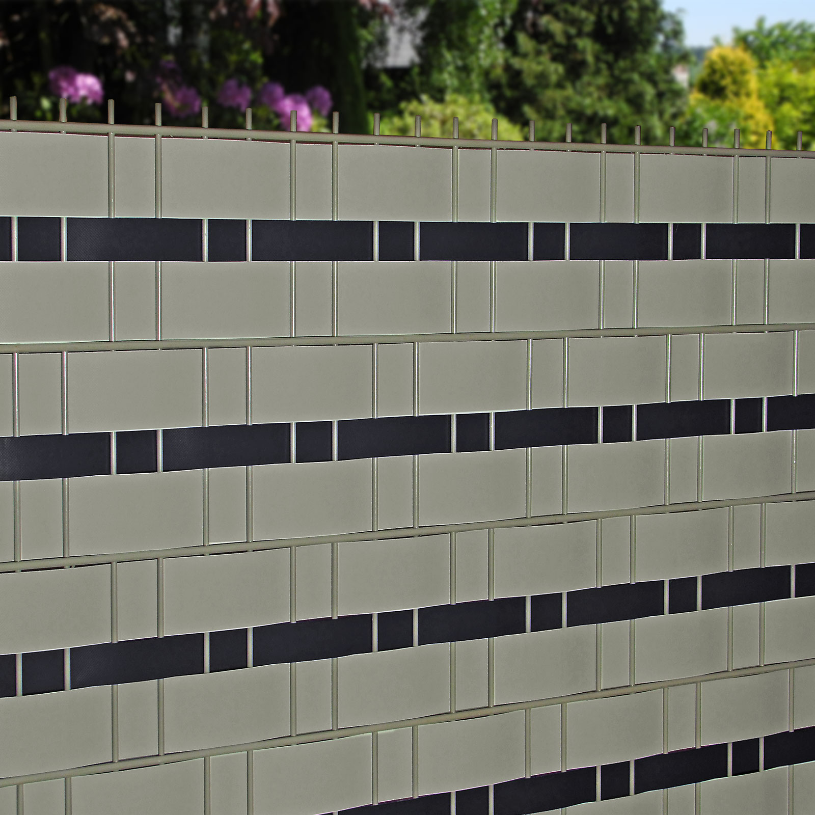 Gittermattenzaun mit 2 farbiger Zaunblende M-tec Profi-line ® SET steingrau / anthrazit H=2x7,5 + 1x4cm L=65m