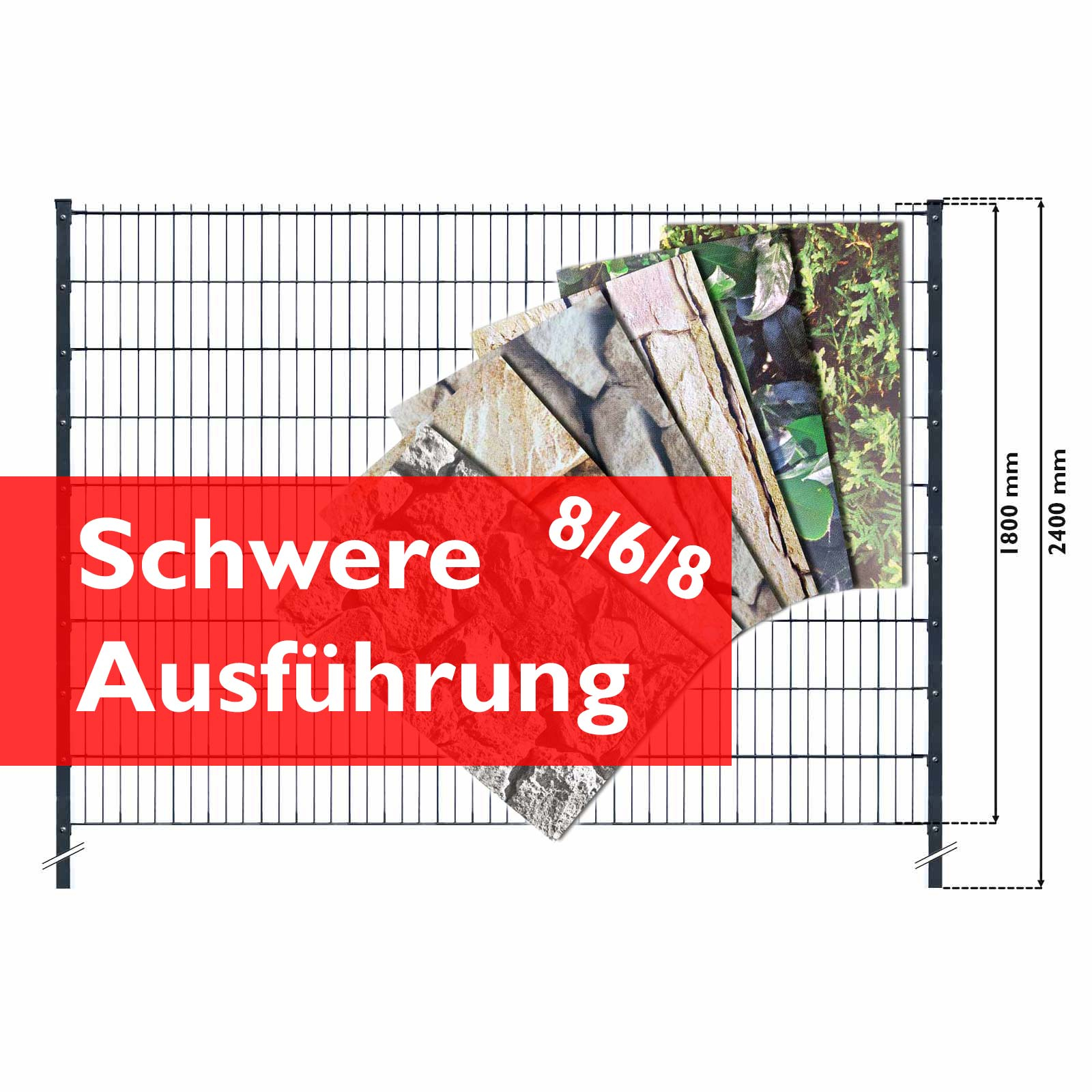 Doppelstabzaun Grün Set mit Hart-PVC Thuja - 15m (6 Gittermatten | 7 Pfosten | 54 Streifen)