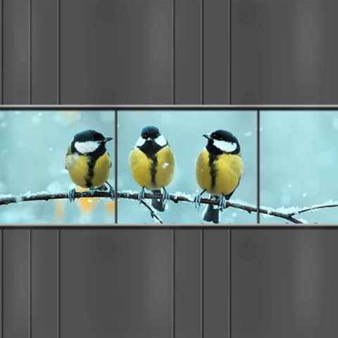 PVC Sichtschutz Streifen mit Wintervögel - Motiv